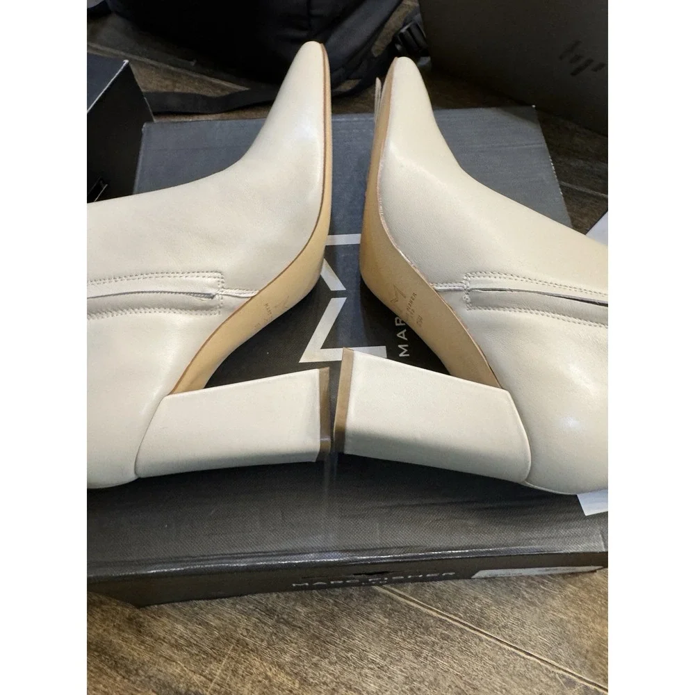 WOMEN NEW MARC FISHER Nebula Square Toe Bootie BLOCK HEEL IVORY Size 9.5‎